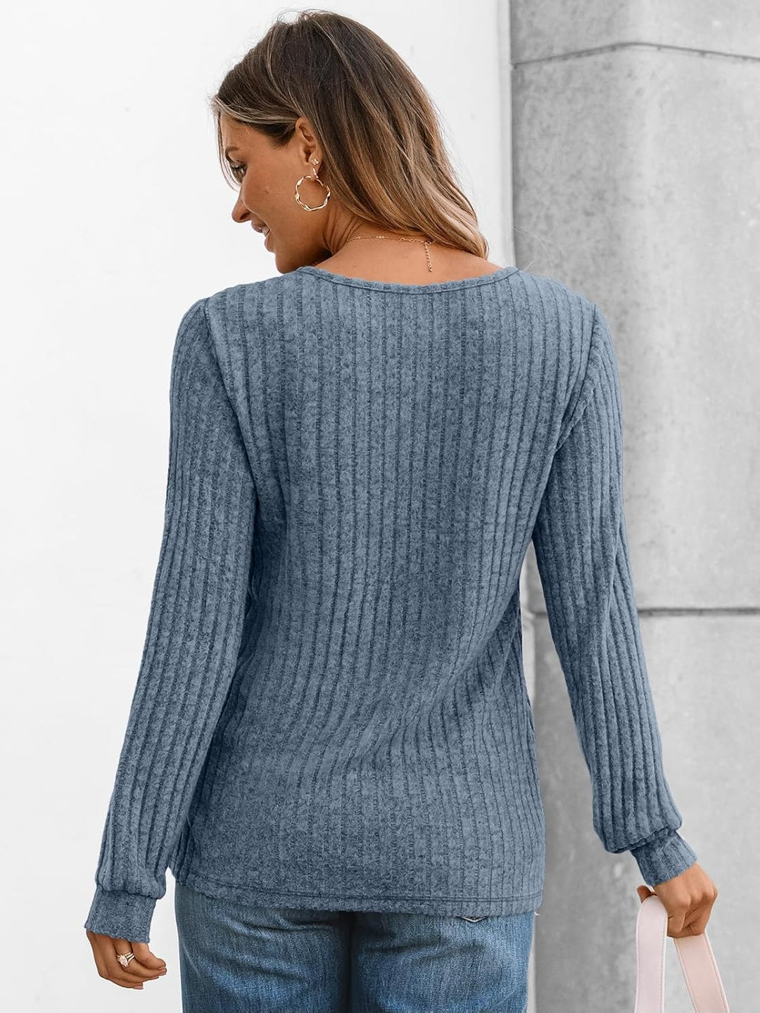 Janelle – Ribbed Knit Henley Long Sleeve Top for Women