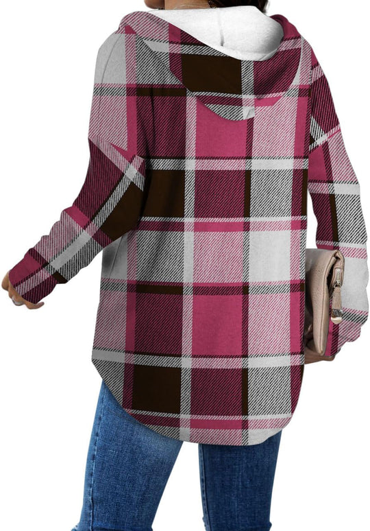 Addie – Plaid Hoodie Long-Sleeve Top for Women