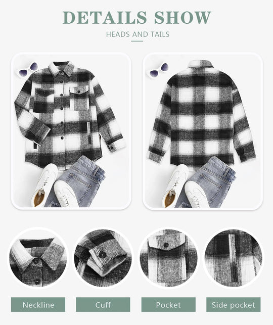 Izzie – Oversized Plaid Button-Up Shacket for Women