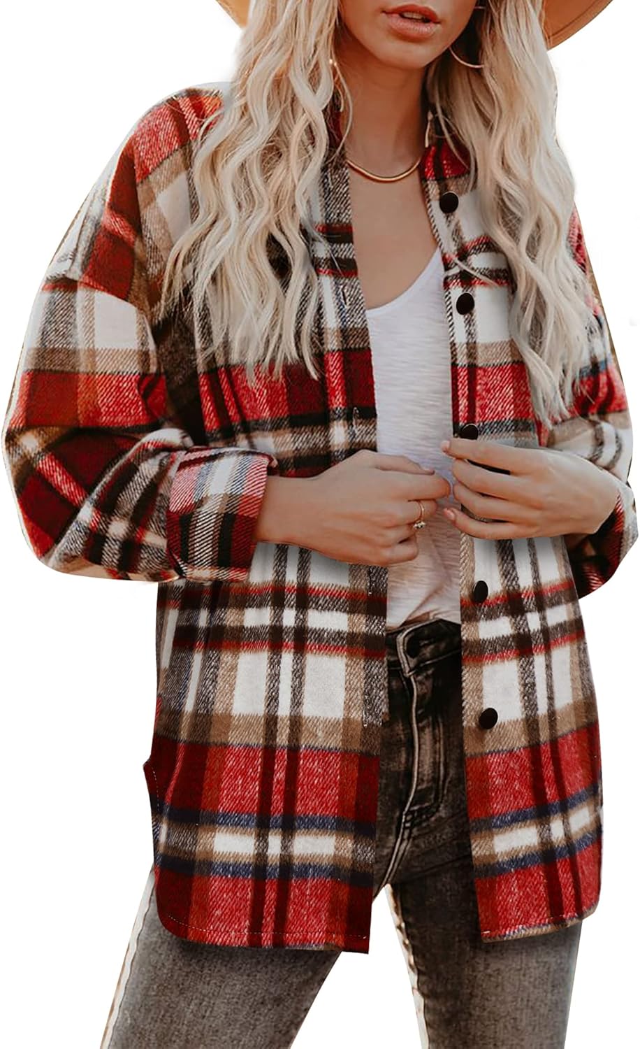 Izzie – Oversized Plaid Button-Up Shacket for Women