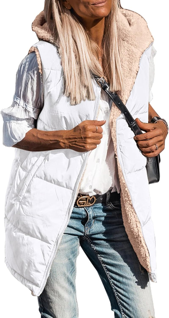Kayleigh – Long Hooded Puffer Vest for Women
