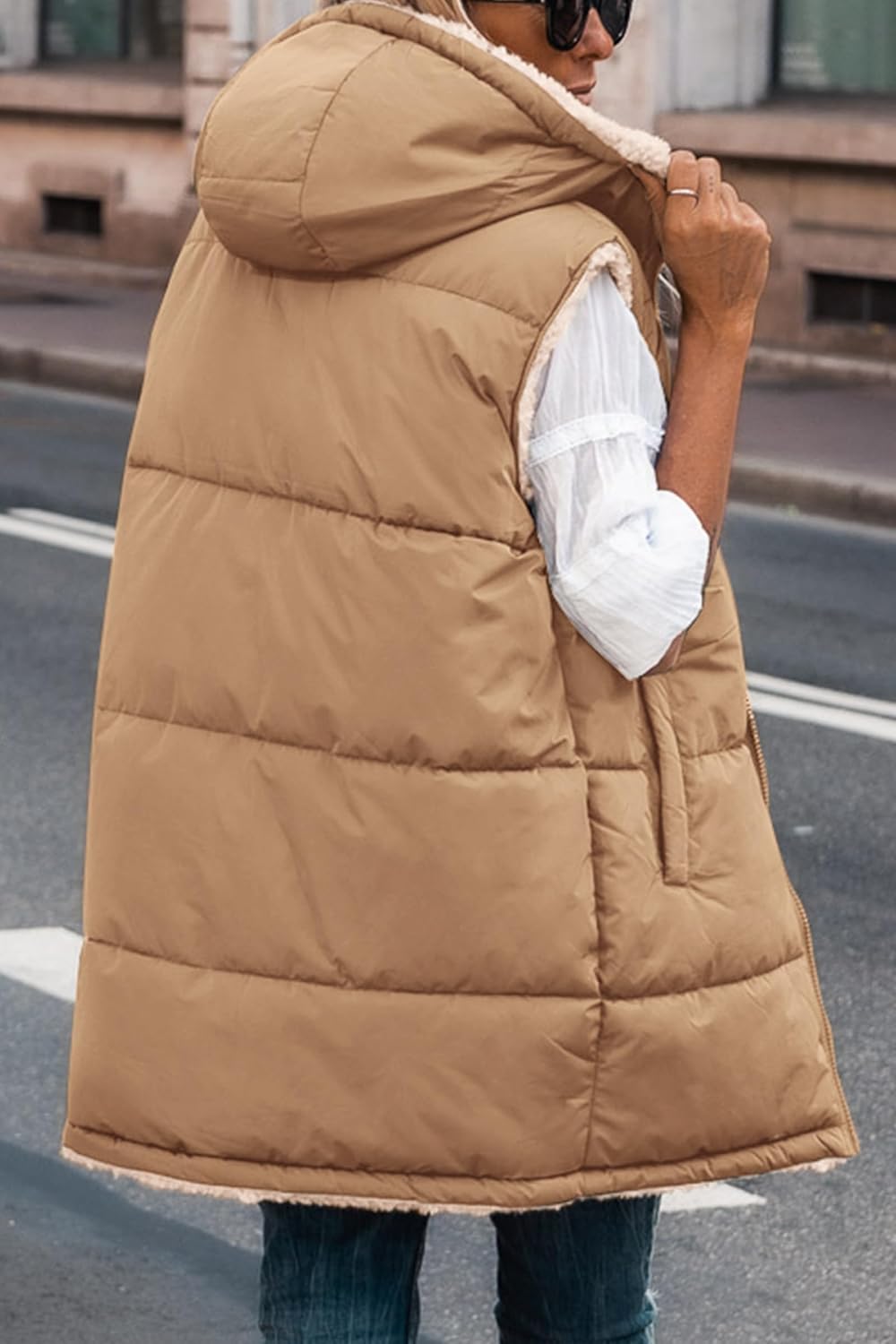 Kayleigh – Long Hooded Puffer Vest for Women
