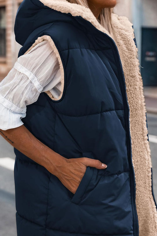 Kayleigh – Long Hooded Puffer Vest for Women