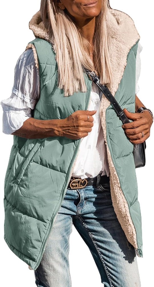 Kayleigh – Long Hooded Puffer Vest for Women