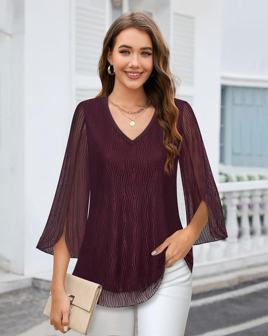 Justitia – Flowy 3/4 Sleeve Chiffon Blouse for Women