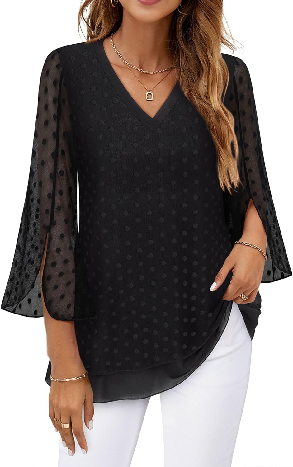 Justitia – Flowy 3/4 Sleeve Chiffon Blouse for Women
