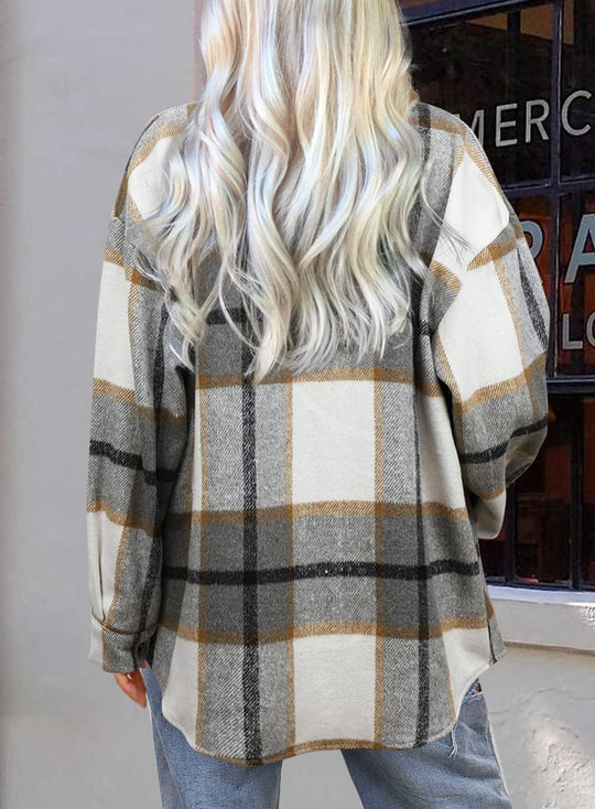 Izzie – Oversized Plaid Button-Up Shacket for Women