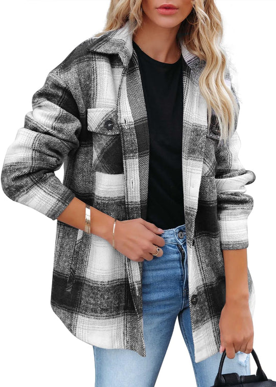 Izzie – Oversized Plaid Button-Up Shacket for Women