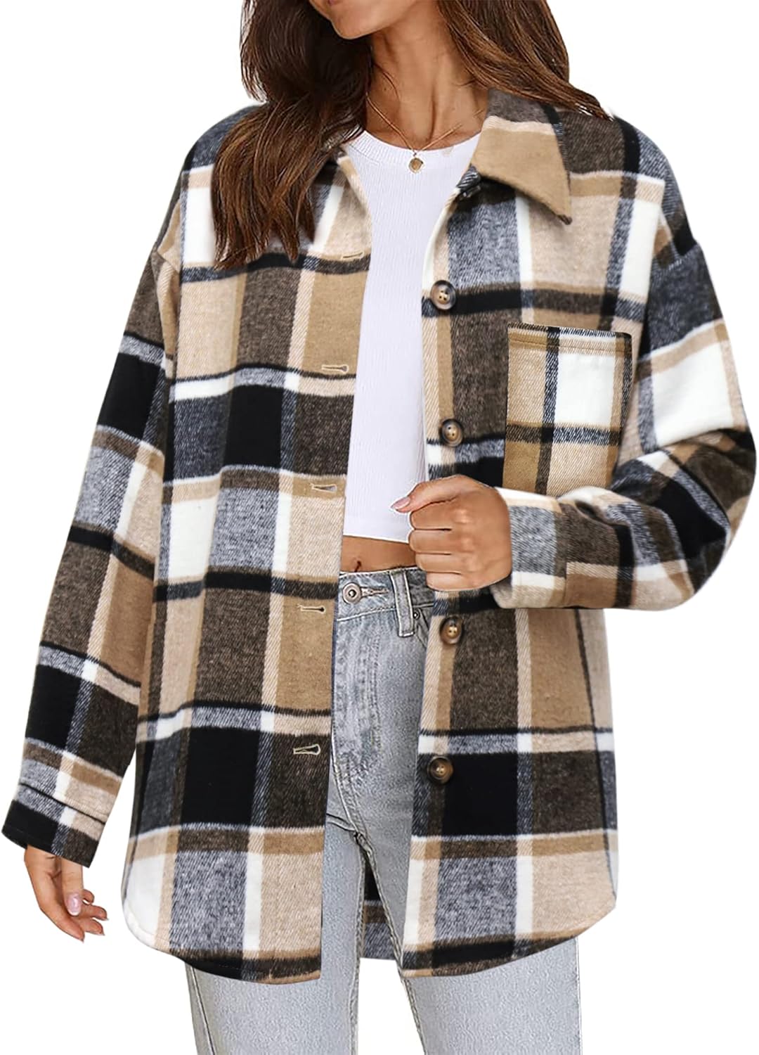 Izzie – Oversized Plaid Button-Up Shacket for Women