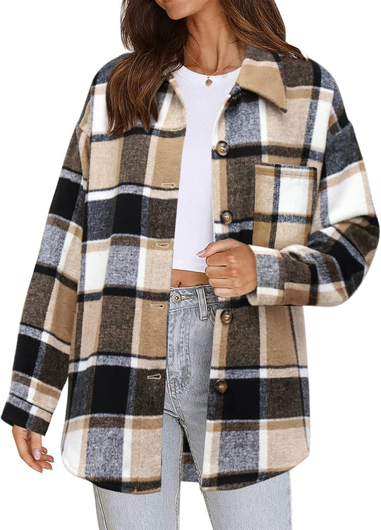Izzie – Oversized Plaid Button-Up Shacket for Women