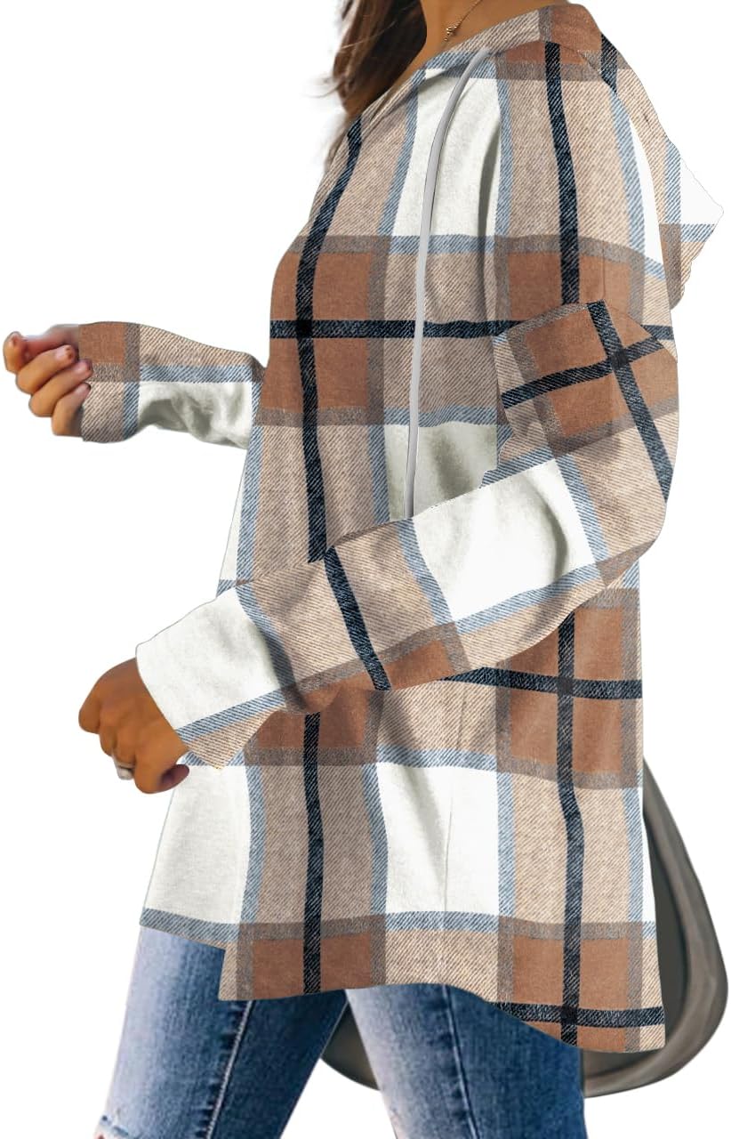 Addie – Plaid Hoodie Long-Sleeve Top for Women
