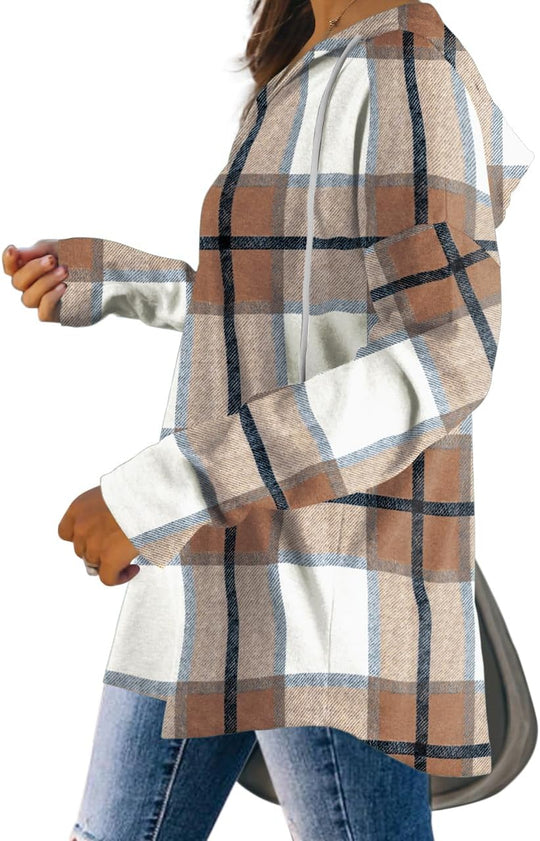 Addie – Plaid Hoodie Long-Sleeve Top for Women
