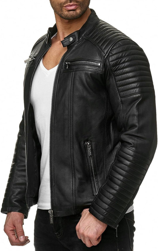 Enzo – Classic Faux Leather Biker Jacket for Men