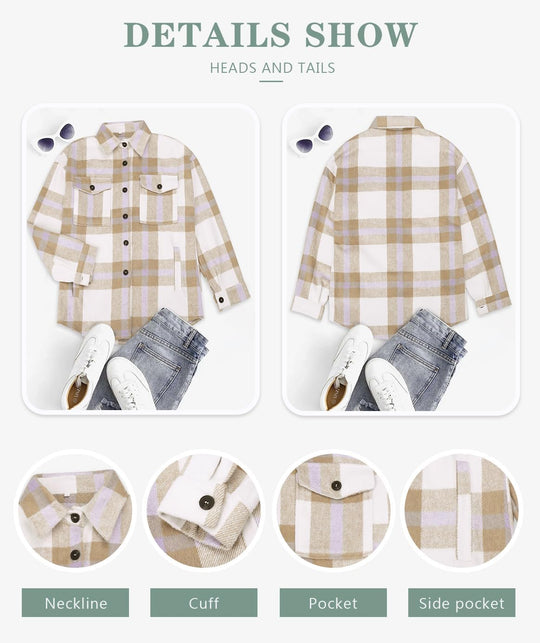 Izzie – Oversized Plaid Button-Up Shacket for Women