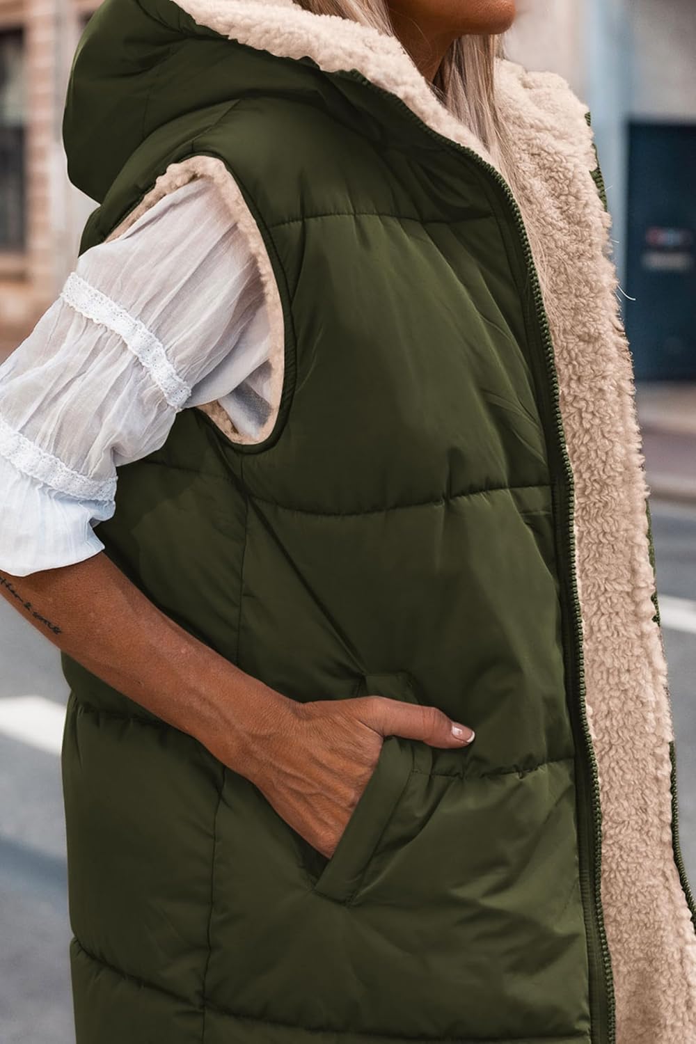 Kayleigh – Long Hooded Puffer Vest for Women