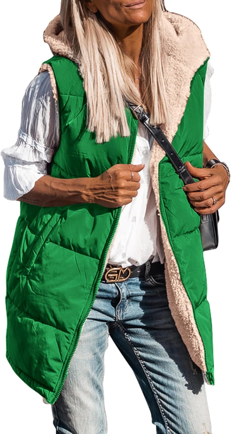 Kayleigh – Long Hooded Puffer Vest for Women