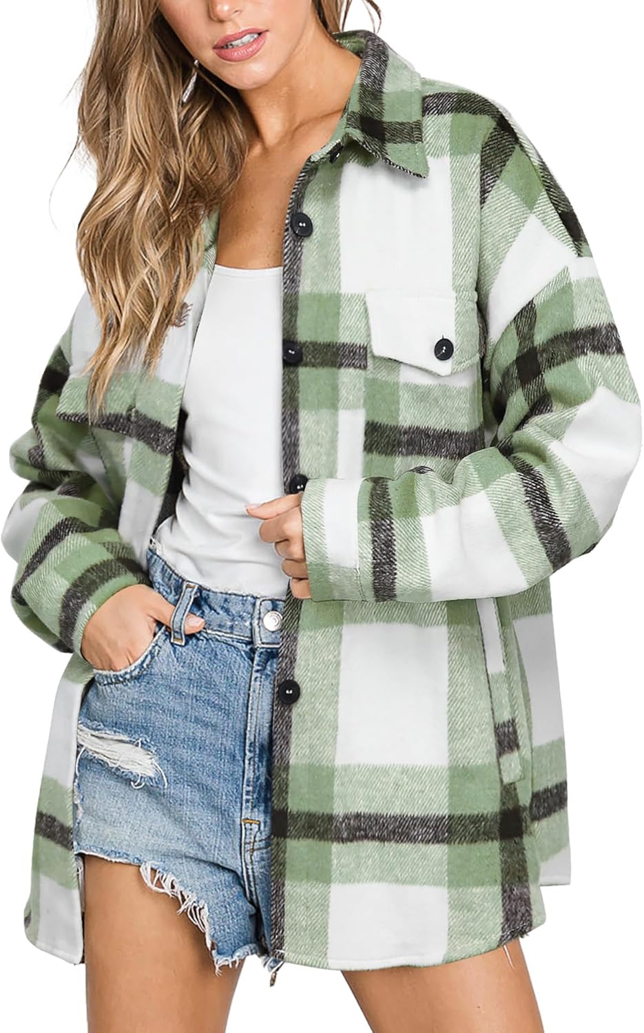 Izzie – Oversized Plaid Button-Up Shacket for Women