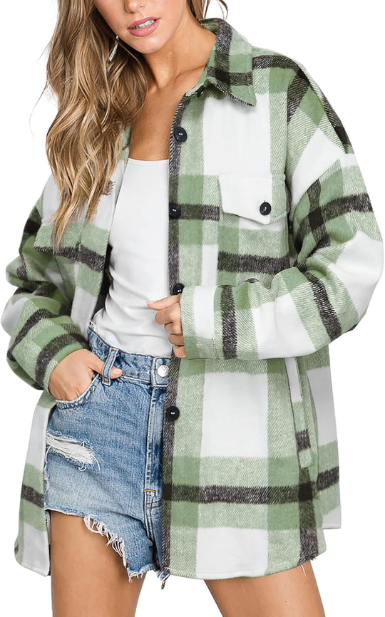 Izzie – Oversized Plaid Button-Up Shacket for Women