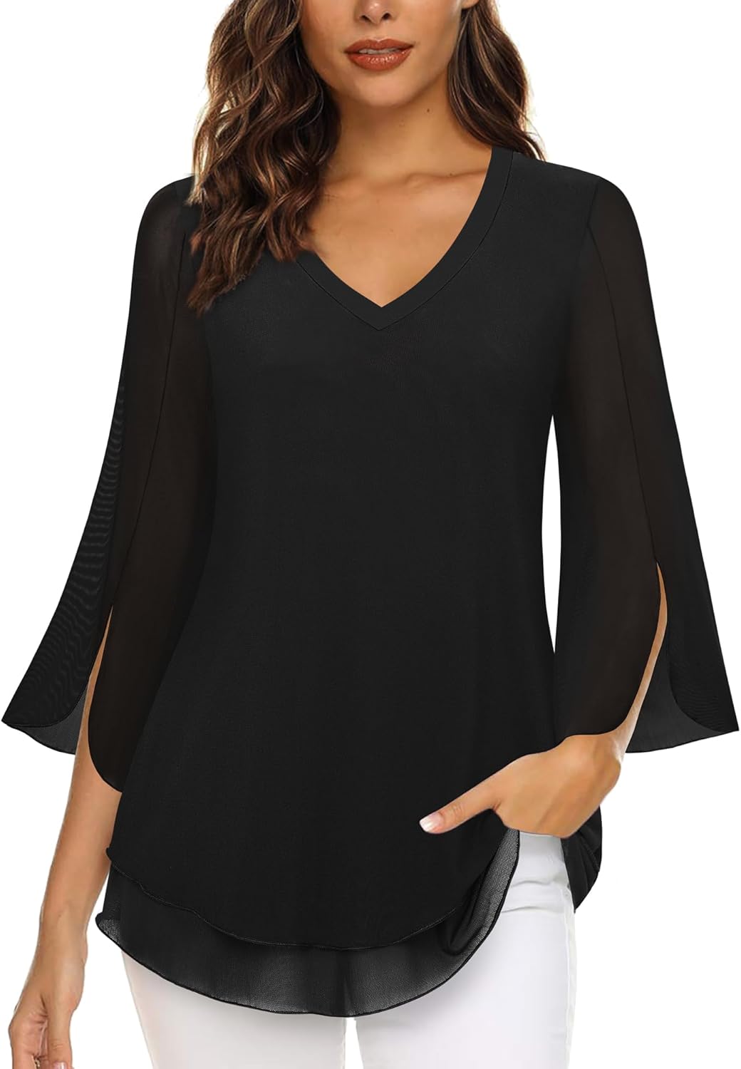 Justitia – Flowy 3/4 Sleeve Chiffon Blouse for Women