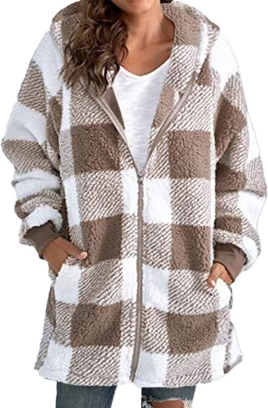 Charley – Plaid Hooded Sherpa Coat for Women