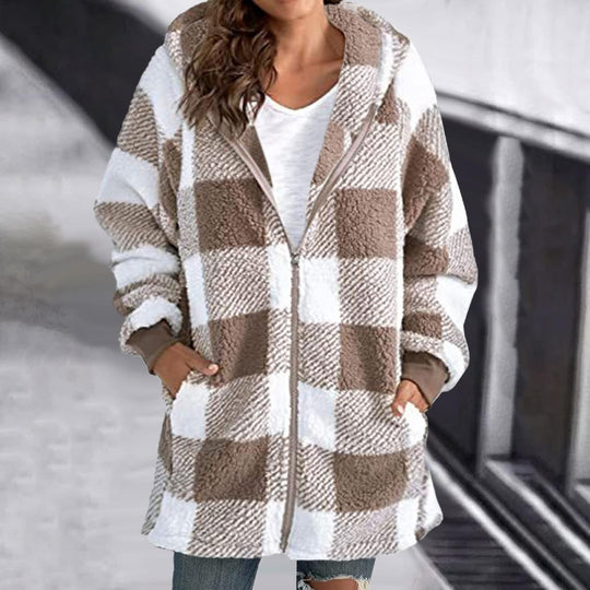 Charley – Plaid Hooded Sherpa Coat for Women