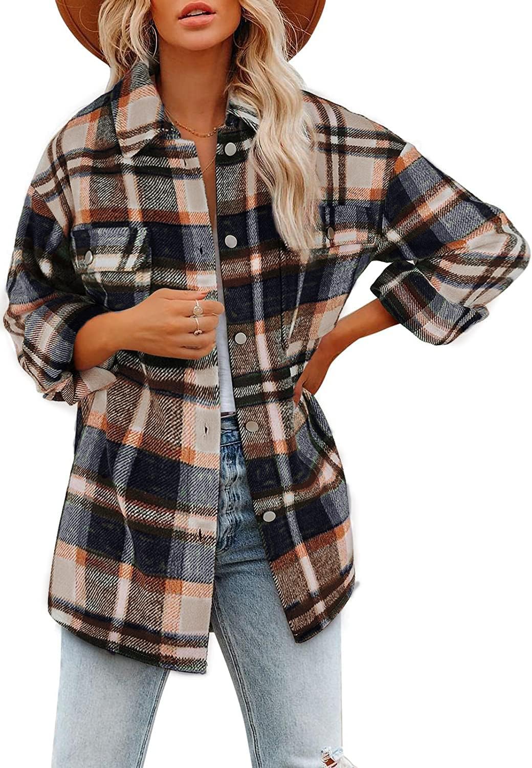 Izzie – Oversized Plaid Button-Up Shacket for Women