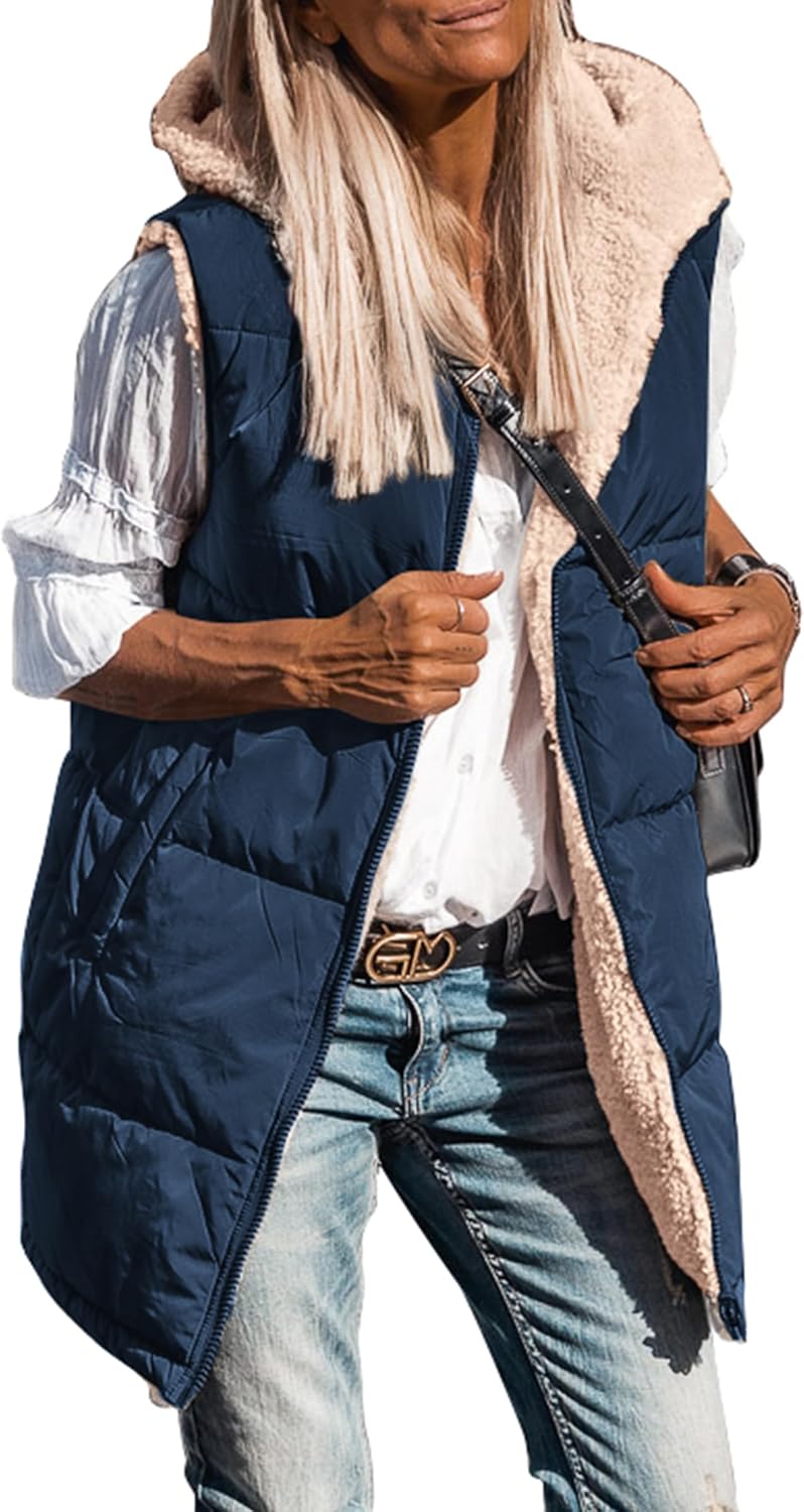 Kayleigh – Long Hooded Puffer Vest for Women