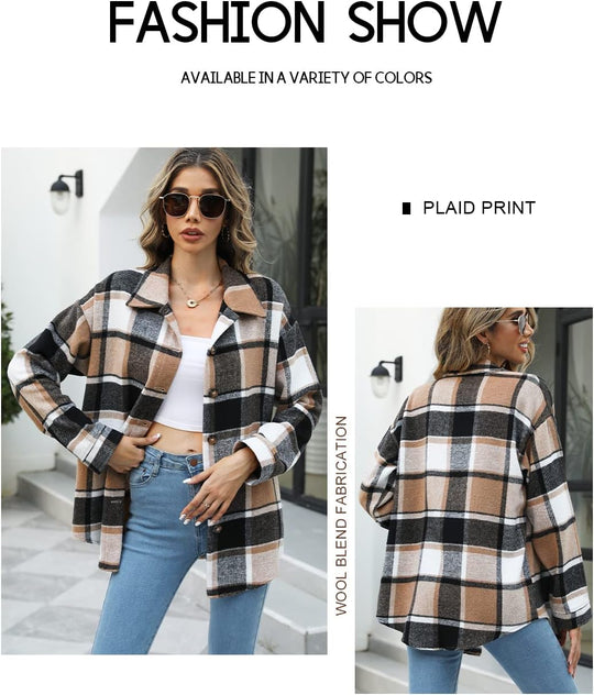 Izzie – Oversized Plaid Button-Up Shacket for Women
