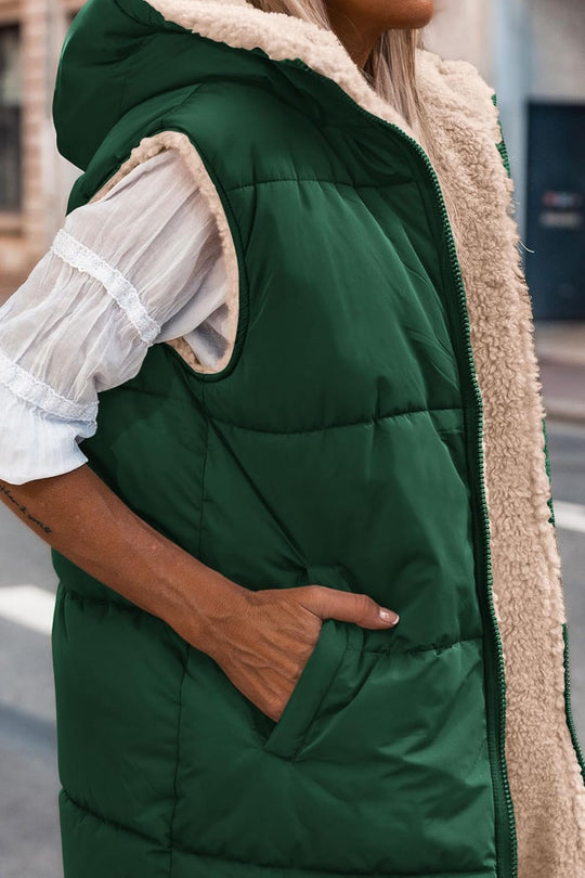 Kayleigh – Long Hooded Puffer Vest for Women