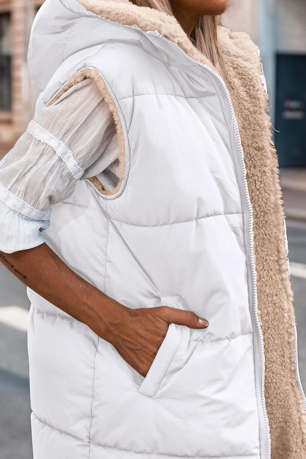 Kayleigh – Long Hooded Puffer Vest for Women