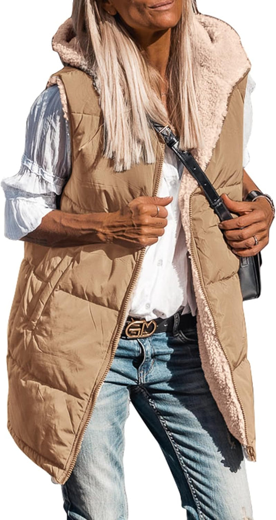 Kayleigh – Long Hooded Puffer Vest for Women
