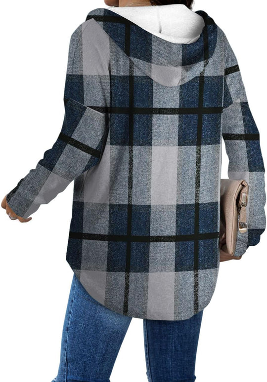 Addie – Plaid Hoodie Long-Sleeve Top for Women
