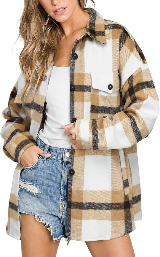 Izzie – Oversized Plaid Button-Up Shacket for Women