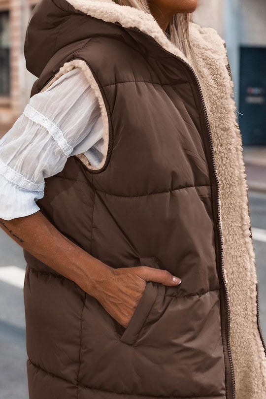 Kayleigh – Long Hooded Puffer Vest for Women