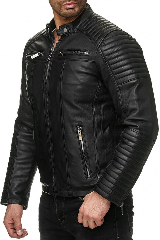 Enzo – Classic Faux Leather Biker Jacket for Men