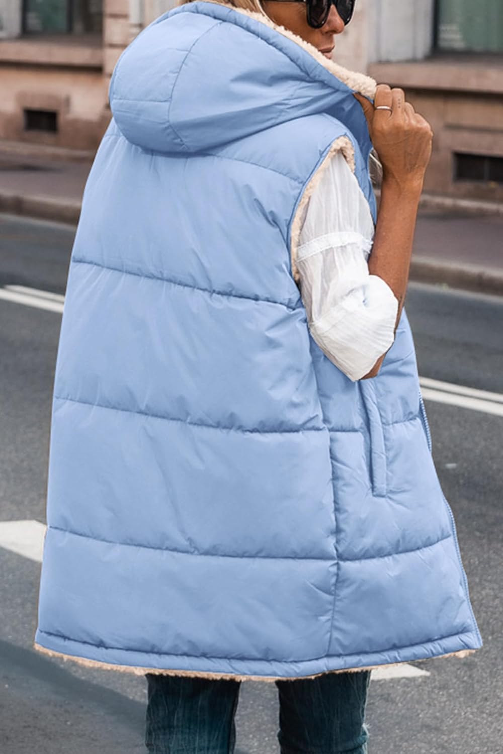 Kayleigh – Long Hooded Puffer Vest for Women