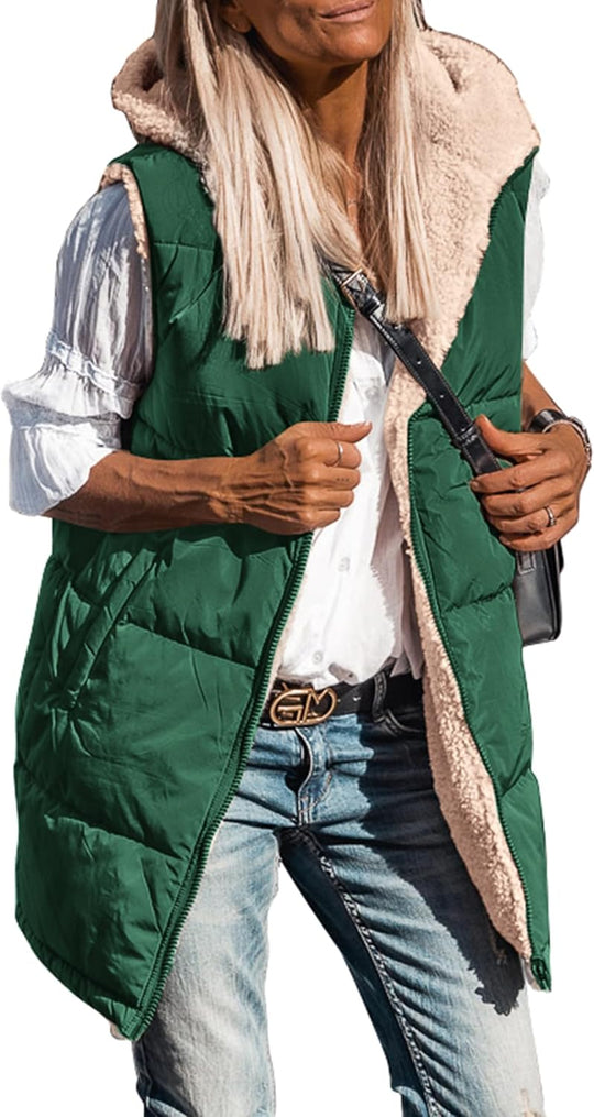 Kayleigh – Long Hooded Puffer Vest for Women