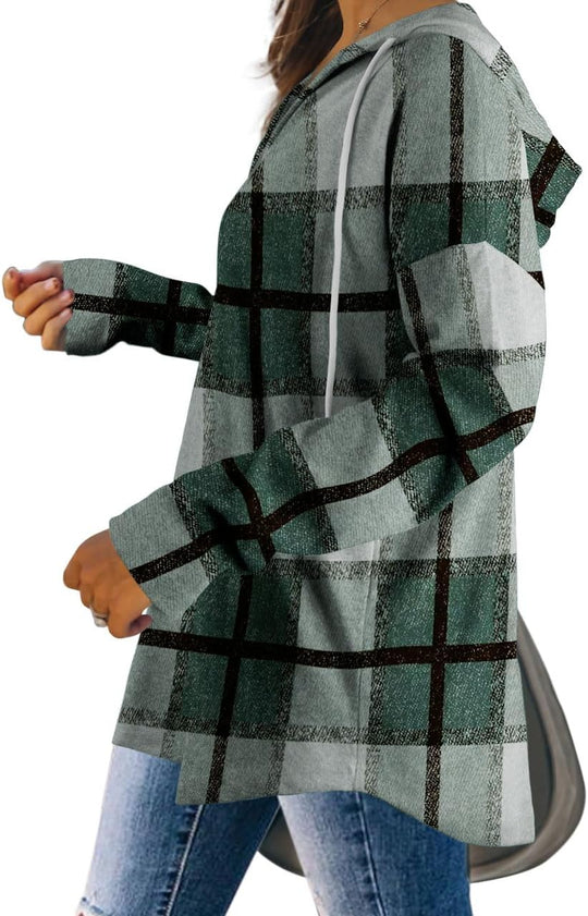 Addie – Plaid Hoodie Long-Sleeve Top for Women