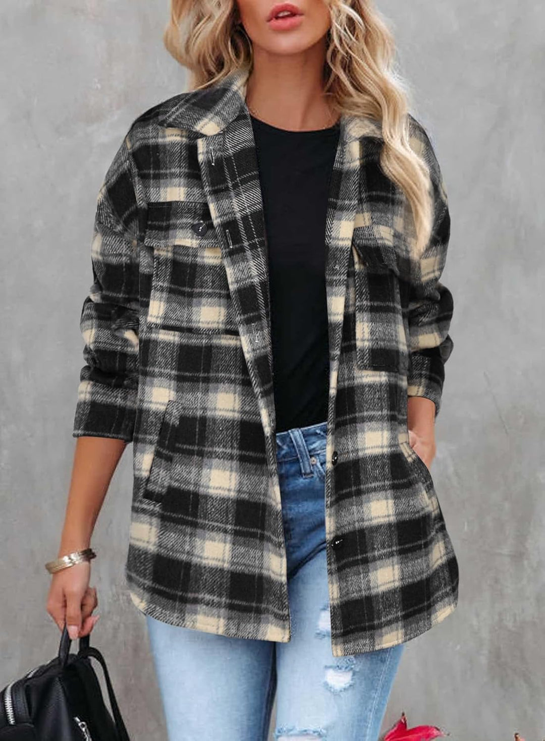 Izzie – Oversized Plaid Button-Up Shacket for Women