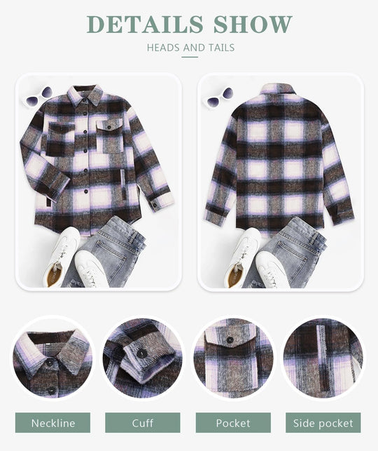 Izzie – Oversized Plaid Button-Up Shacket for Women
