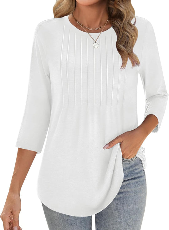 Princess – 3/4 Sleeve Floral Pleated Tunic Top for Women