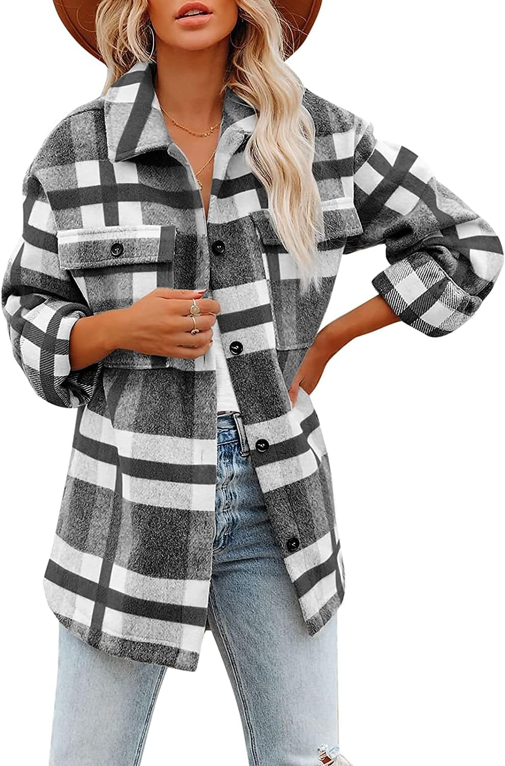 Izzie – Oversized Plaid Button-Up Shacket for Women