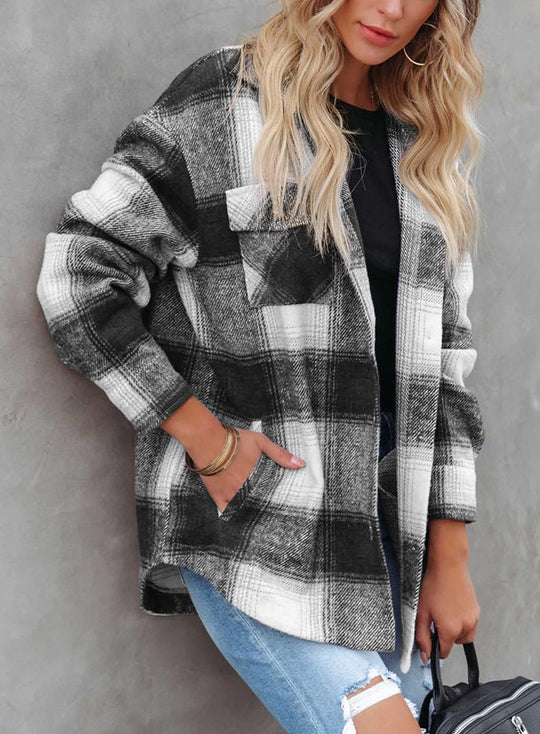 Izzie – Oversized Plaid Button-Up Shacket for Women