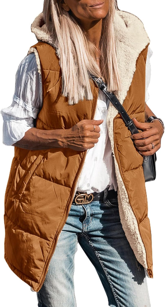 Kayleigh – Long Hooded Puffer Vest for Women