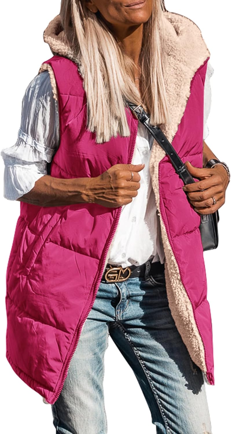 Kayleigh – Long Hooded Puffer Vest for Women
