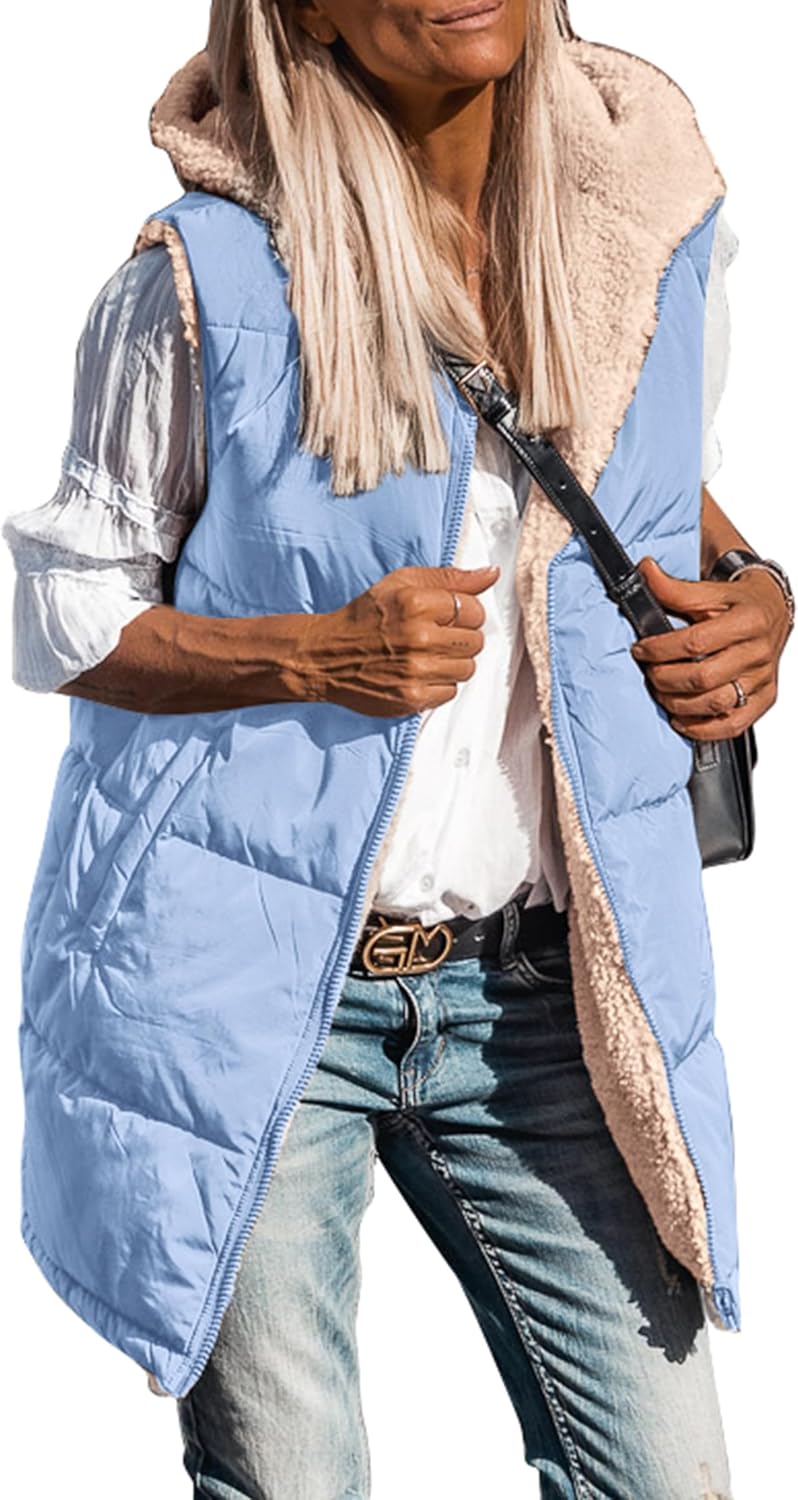 Kayleigh – Long Hooded Puffer Vest for Women