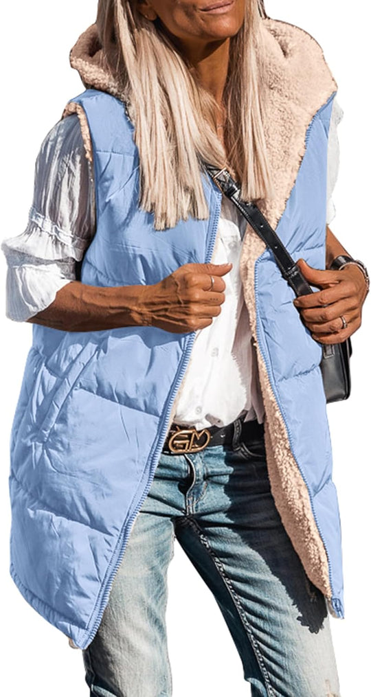 Kayleigh – Long Hooded Puffer Vest for Women