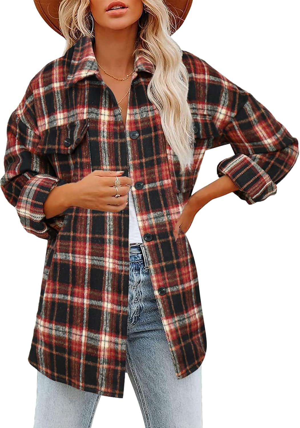 Izzie – Oversized Plaid Button-Up Shacket for Women