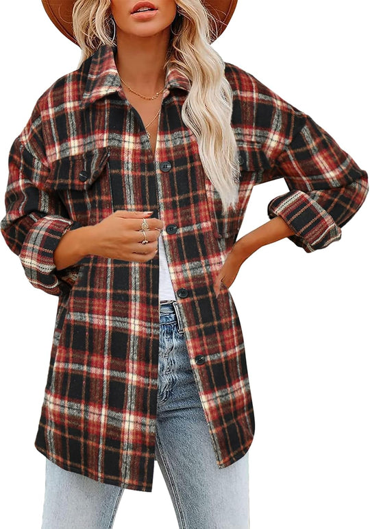 Izzie – Oversized Plaid Button-Up Shacket for Women