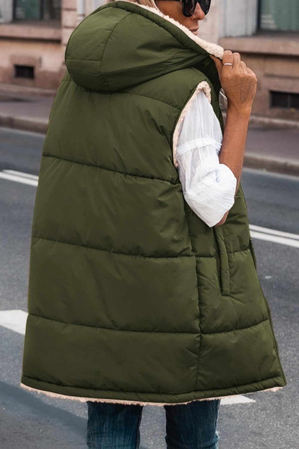 Kayleigh – Long Hooded Puffer Vest for Women